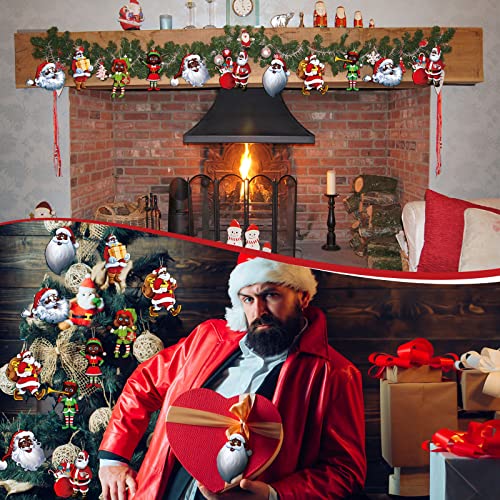 27 Pcs African American Santa Claus Ornaments Black Santa Claus Decoration Wooden Christmas Tree Ornaments Hanging Traditional Elf African American Santa Claus For Xmas Christmas Party Decor #TOP4