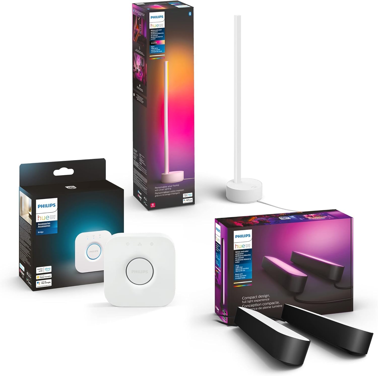 Philips Hue (1) Bridge with (2) Play Bars, and (1) Signe Table
