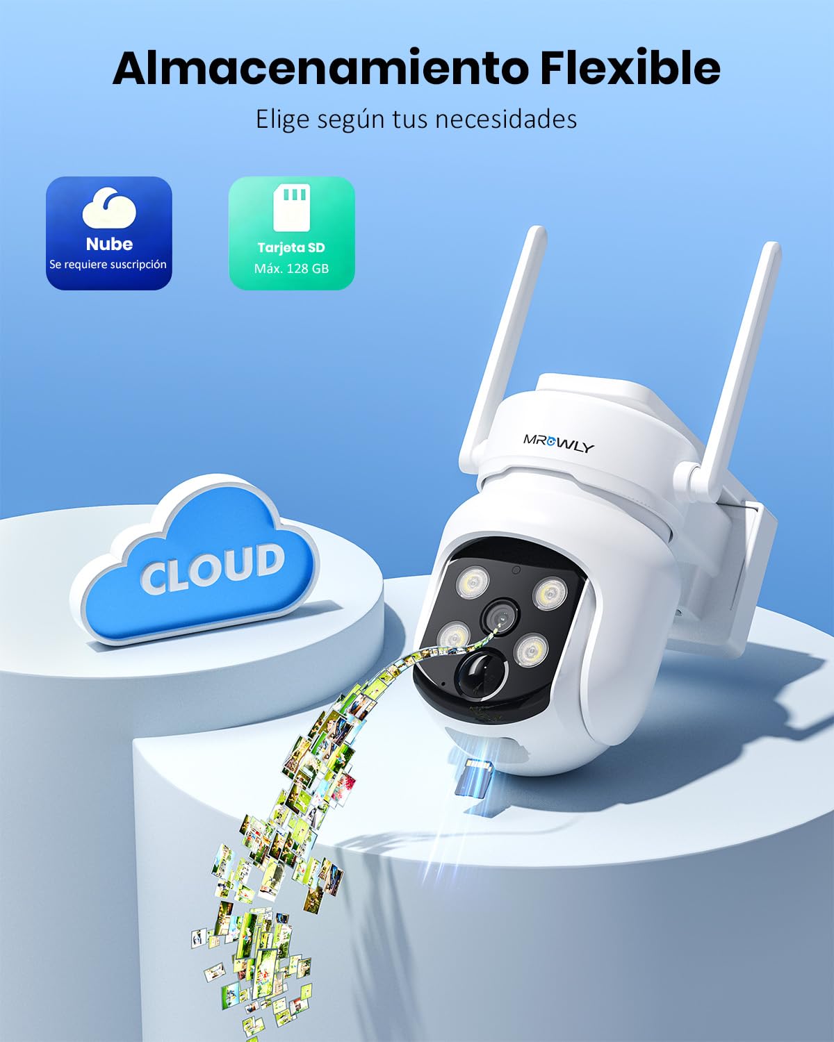 2 Unidades Camara Vigilancia WiFi Exterior Solar 2 en 1, 4MP/2.5K Camara sin Cables, 360° Cobertura, Fácil Instalación, 2.4/5 GHz WiFi, Visión Nocturna en Color, PIR, SD/Nube