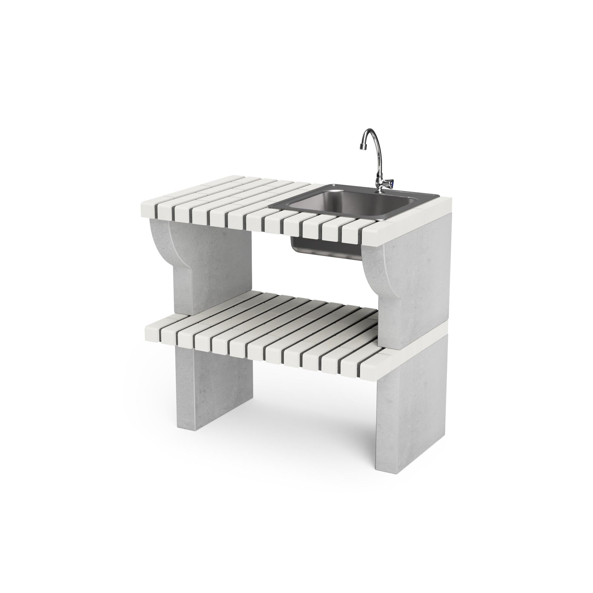 MOVELAR - Fregadero y grifo de pedestal Bailen Plus para Barbacoa de Obra Prefabricada (BEIGE, Gris - 86,5 x 58 x 58 cm) - Uso en Exteriores
