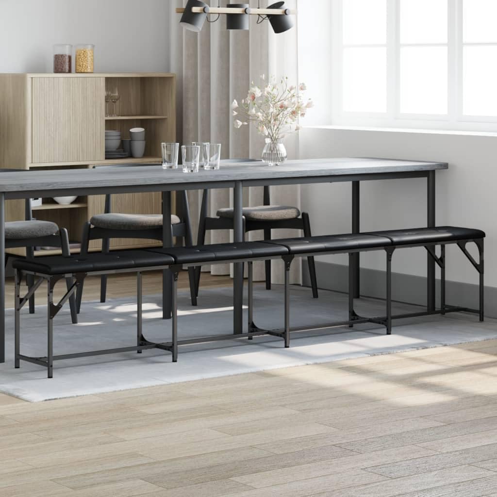 Banc à Manger Noir en Acier avec Coussin Similicuir 248x32x45 cm, Banquette Confortable pour Salle à Manger, Cuisine, entrée ou Salon, Assise rembourrée et Robuste pour Repas et Accueil