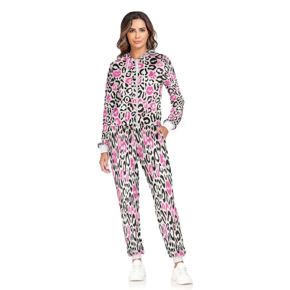 Conjunto deportivo de 2 piezas para mujer, diseño de labios besados, piel de leopardo, conjunto deportivo de manga larga, conjunto deportivo de piel de animal