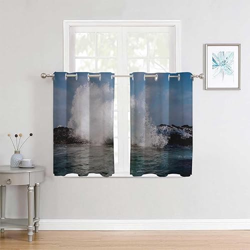 Room Darkening Curtains for Bedroom Sea Wave Landscape Door Beads Curtains Cortinas para Ventanas De Cuarto 55Inch Width by 55Inch Length,2 Panels