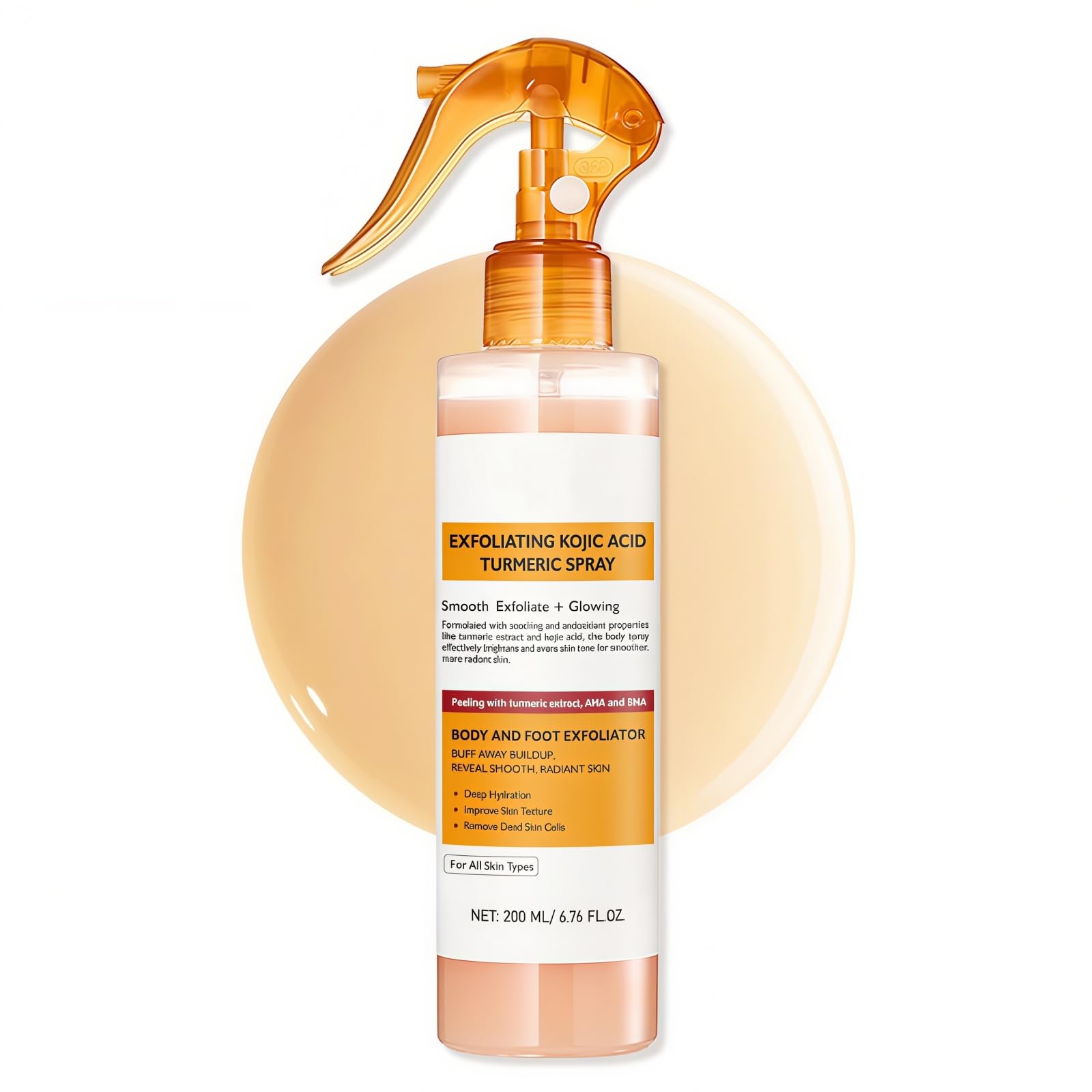 Pure Skin Peel Shot – Kojic Acid & Turmeric Spray, spray delicato per il viso e peeling per il corpo con AHA & BHA, cura del corpo leggera per una pelle liscia e liscia, 200 ml
