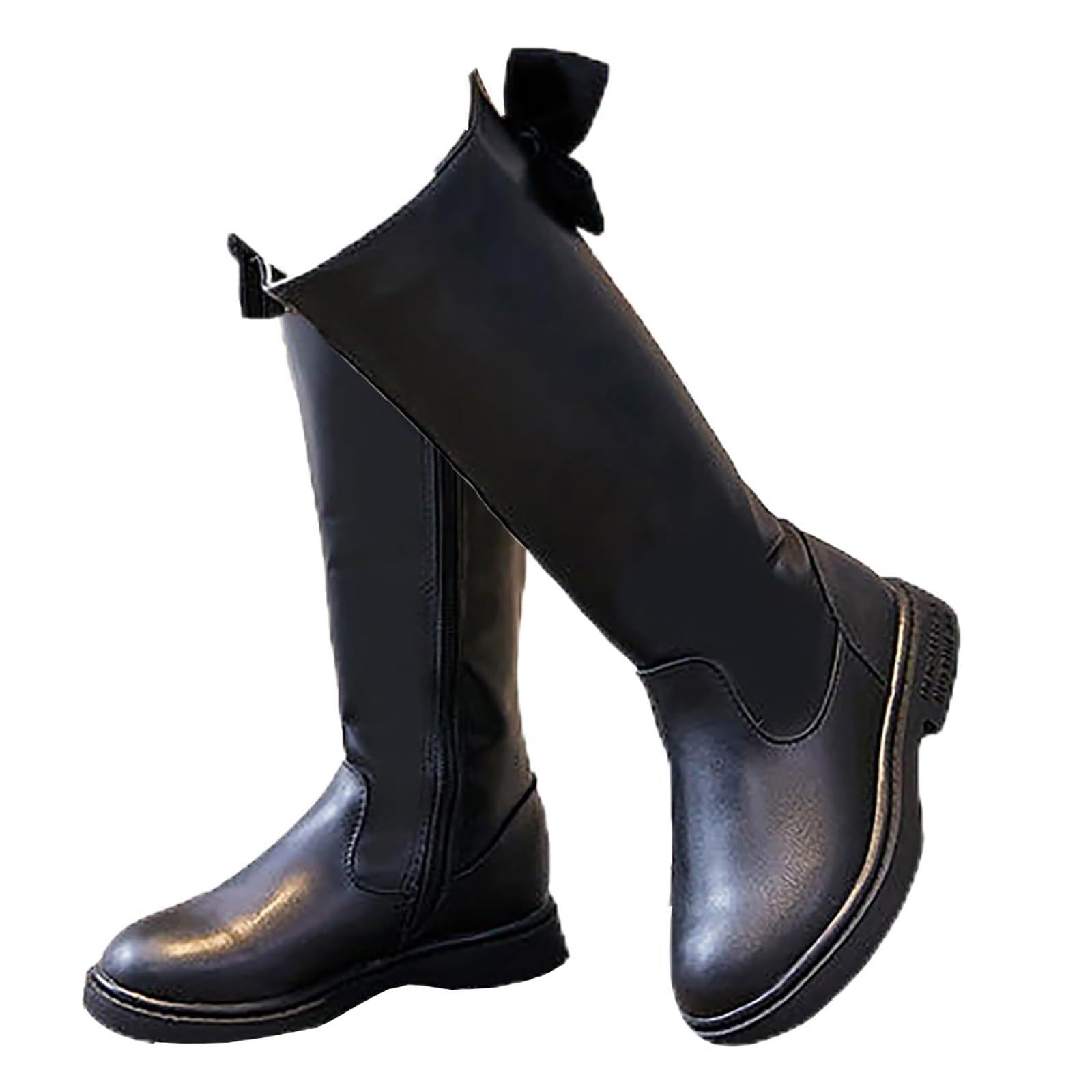 Botas De Montar para NiñAs (27-37), Botas De Montar con Punta Redonda Y Pajarita, Cremallera Lateral, Suela De Goma + Forro CóModo, para OtoñO E Invierno.,CottonShoes-32