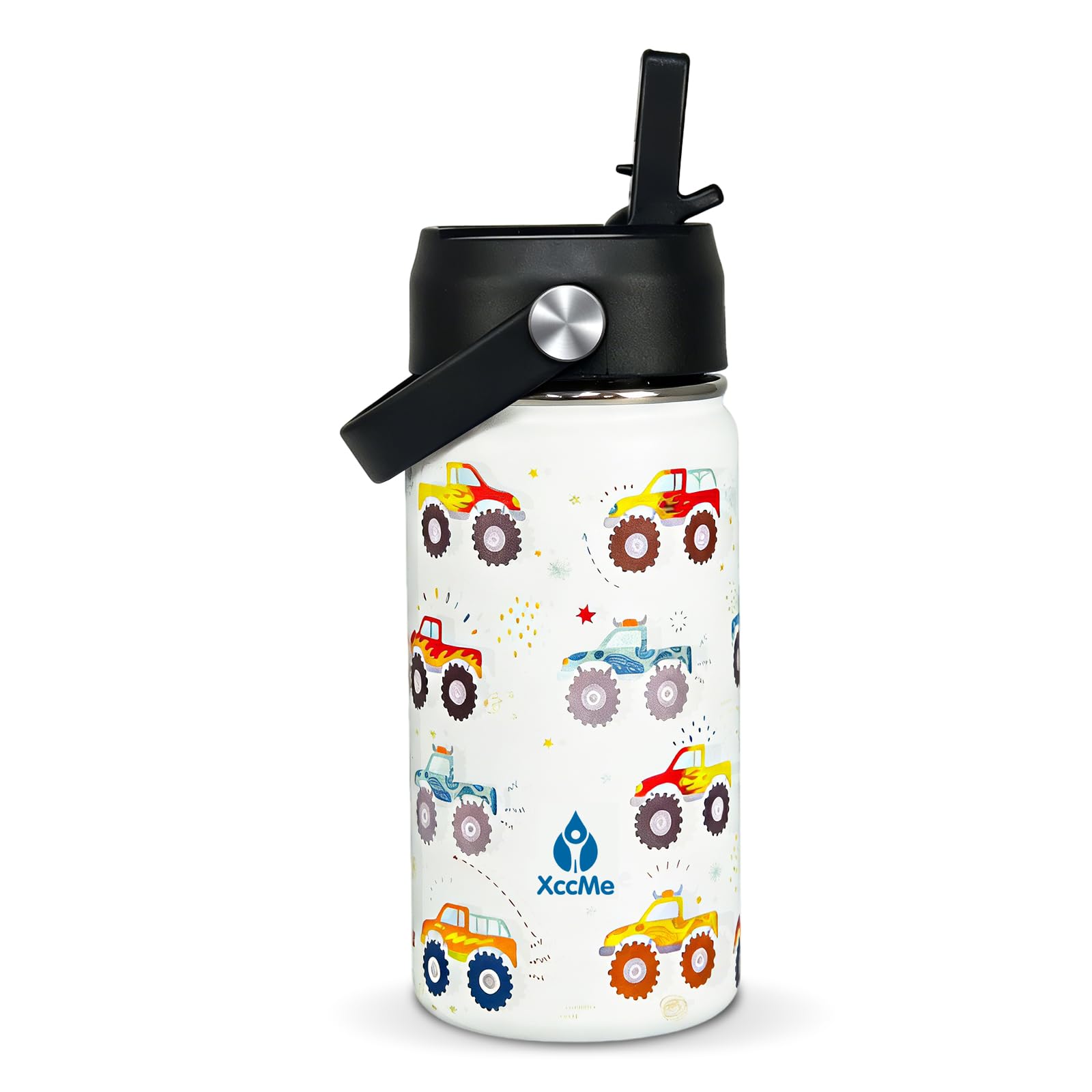 14oz Truck Kids Water Bottle With Straw Lid Insulated Double Wall Leak Proof BPA-Free Kids Water Bottle Stainless