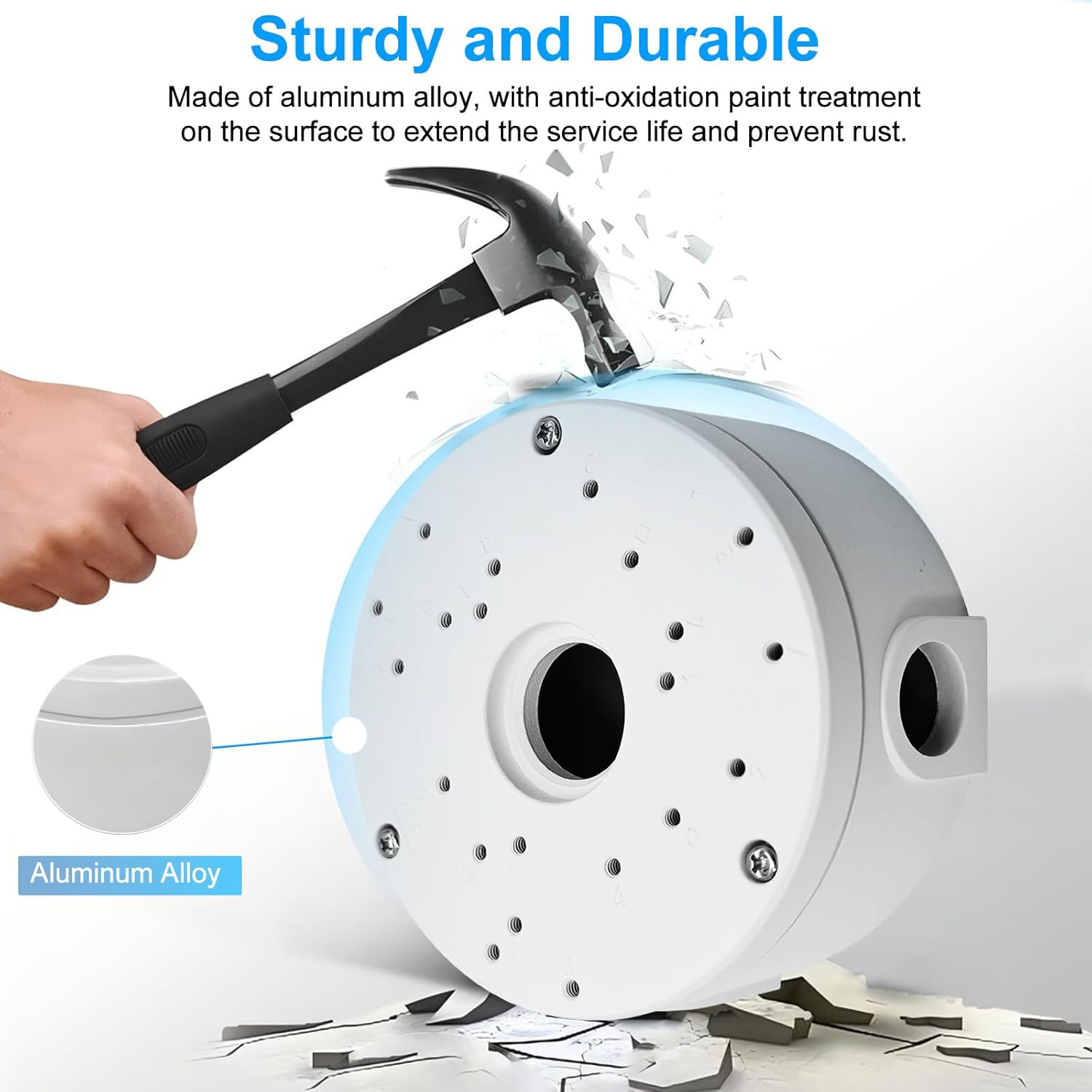 JideTech Metal Universal Bullet Security Camera Junction Box Mount Bracket for Dome Turret IP Cameras Outdoor Indoor Wall Hide Cable Electrical Enclosure Base, IP66 Waterproof Rainproof White(1 Piece)