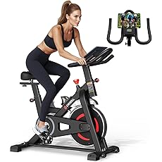 Exercise Bike, Dripex 2023 Upgrade [Super Silent Belt Drive] Indoor Stationary Bike with Tablet Holder, LCD Monitor for Home Bicycle Workout