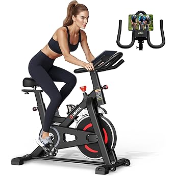 Exercise Bike, Dripex 2023 Upgrade [Super Silent Belt Drive] Indoor Stationary Bike with Tablet Holder, LCD Monitor for Home Bicycle Workout