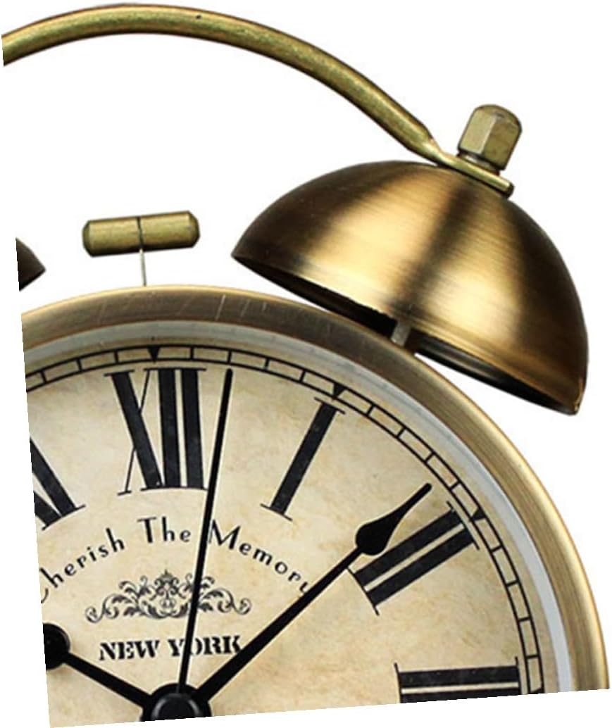 Retro Round Alarm Clock Bell Small Desktop Clock Vintage Brass Roman Numerals Creative Home Bedroom Office Decor Without Battery