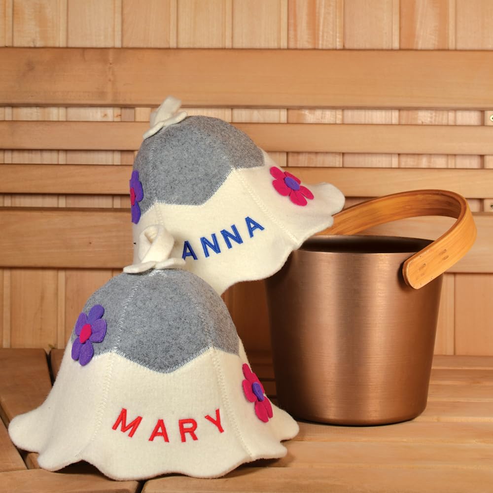 Personalized Organic Wool Sauna Hat – Embroidered Name - Sauna Hair Protector – Premium Felt Sauna Cap, Gift for Women – Traditional Russian Banya Hat