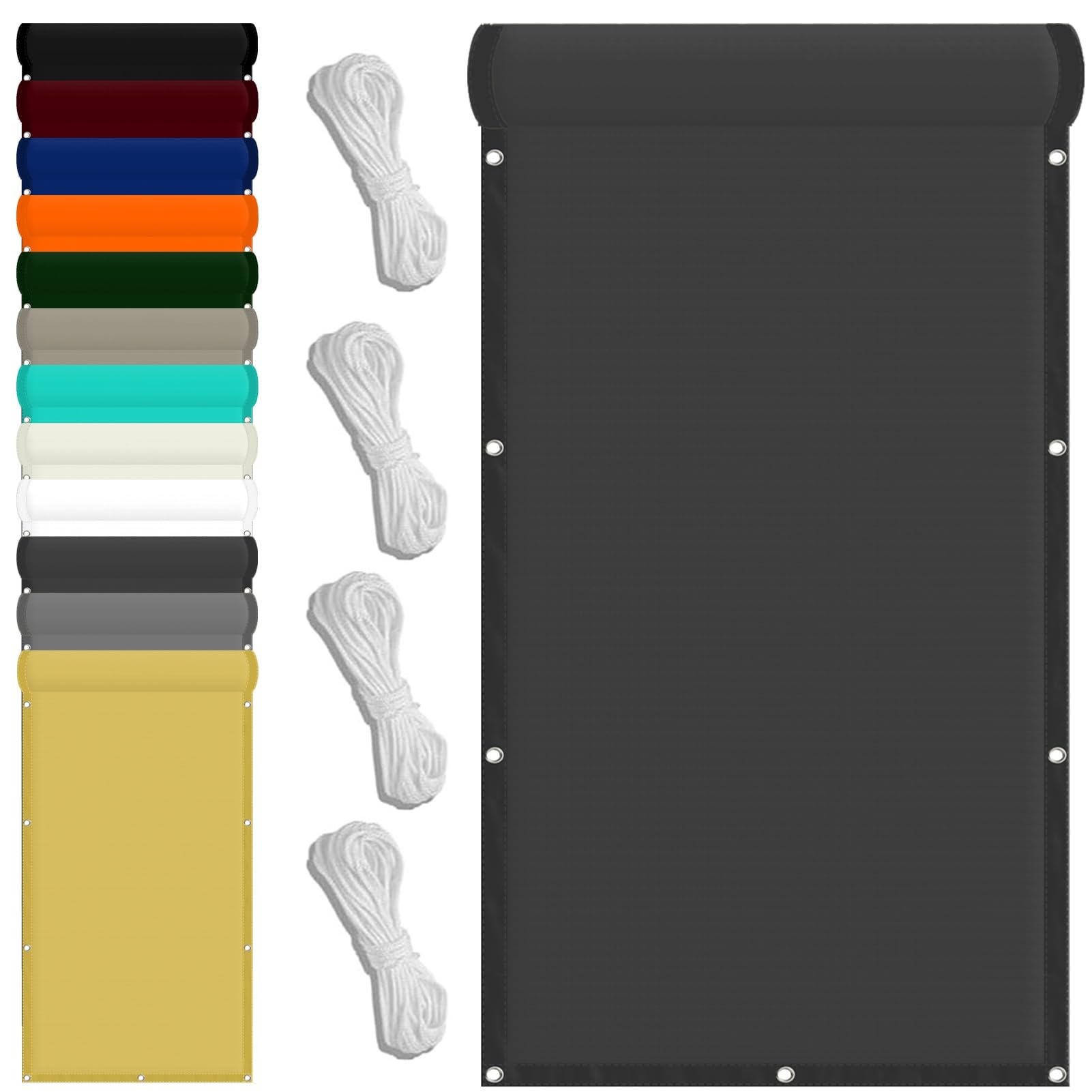 Shade Sail Cover 30 x 150 cm(12 x 59inch) Waterproof Sun Shade Cloth 98% UV Block with Free Rope & Fixing Kit Pool Terrace Greenhouse Shade Cloth, Dark Grey