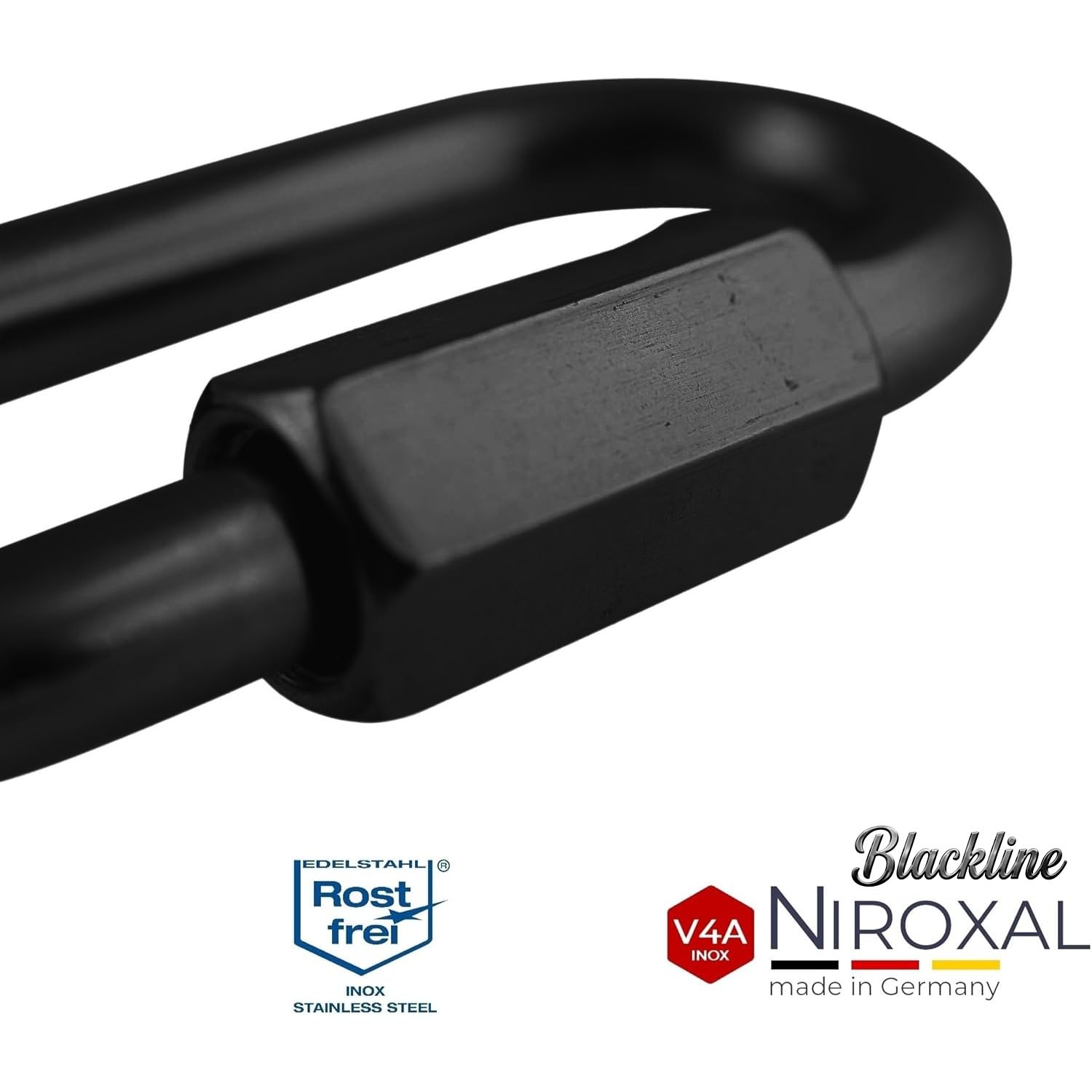 Łącznik śrubowy czarny V4A A4 Ø 10 mm – 10 sztuk – 3750 kg obciążenia na zerwanie – do dużych obciążeń – Blackline czarny, trwale zaczerniony – łącznik łańcucha, szekla, alternatywa
