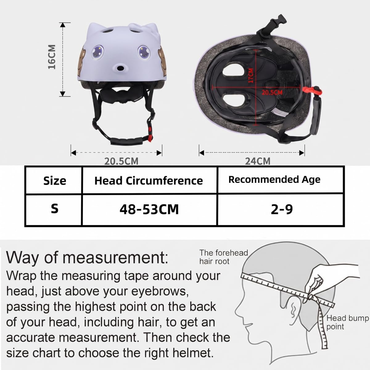 Casque de vélo pour enfants de 48 à 53 cm pour garçons et filles de 2 à 9 ans
