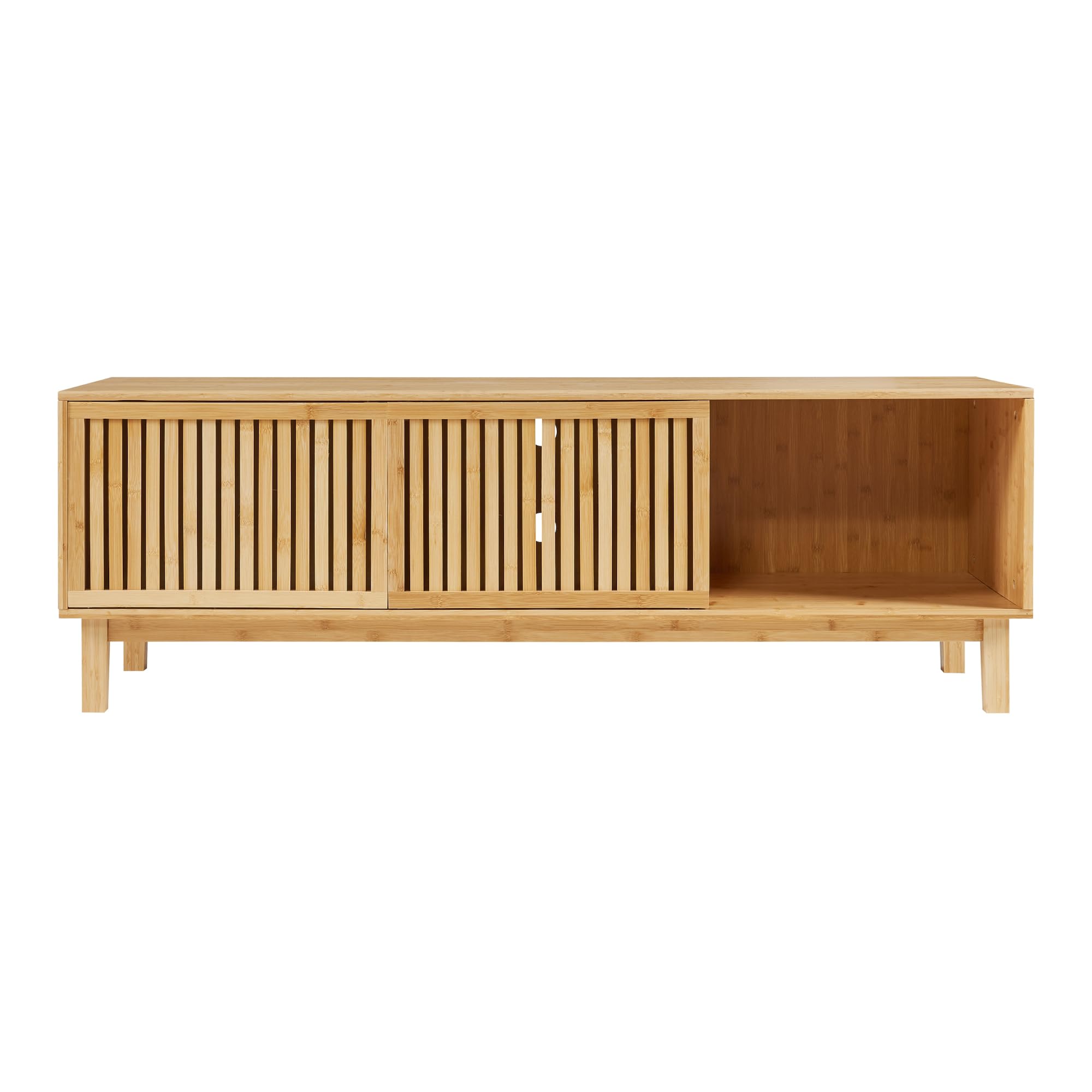 [en.casa] Mobile TV Tavolino Porta TV con Ante Scorrevoli Mobile Basso con Scomparti e Fori Passacavi Stand TV e Centri Multimediali 150x42x50 cm Bambù Naturale