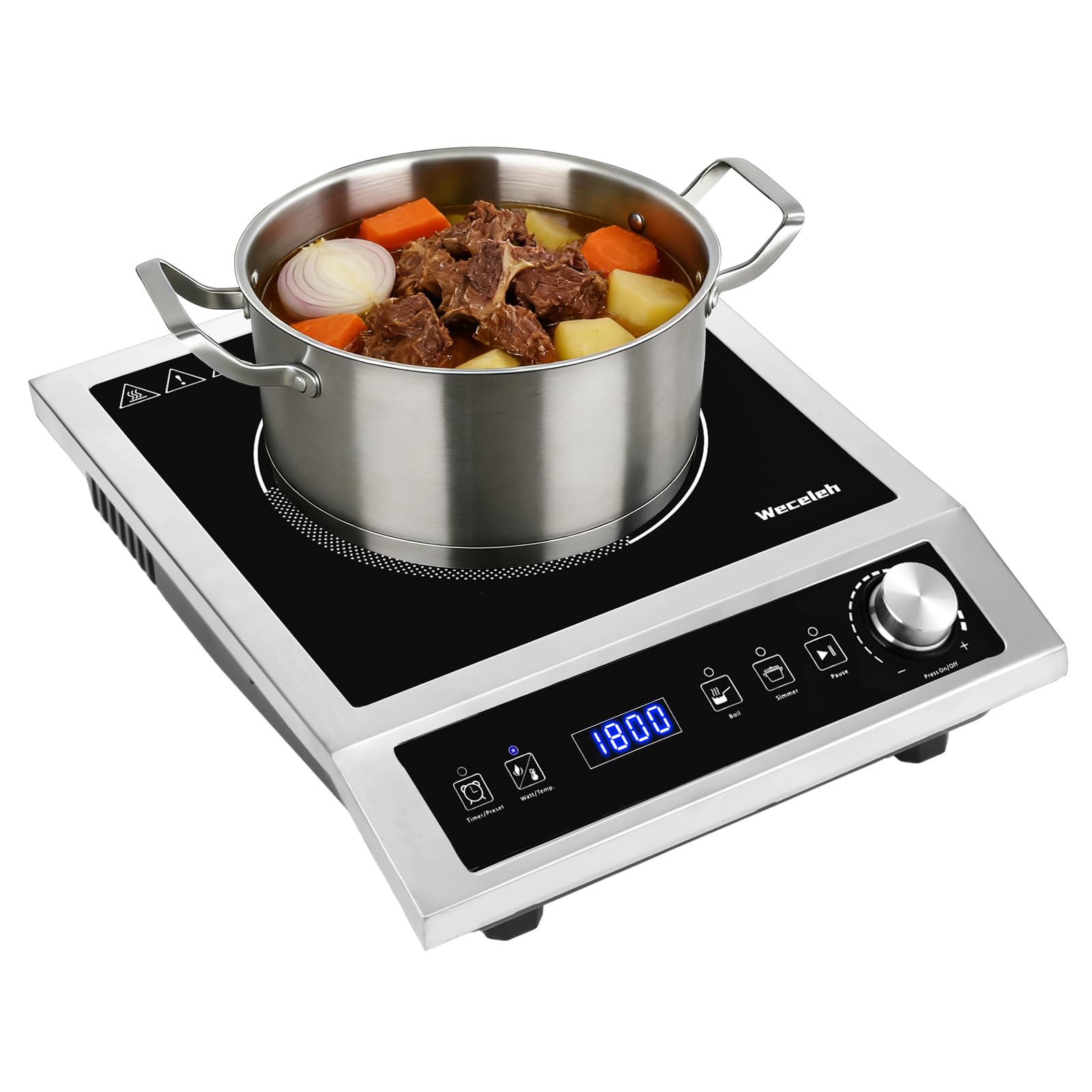 1800W Commercial Induction Cooktop, Portable Countertop Induction Burner with Large Heating Coil, 9 Power Levels &amp; 140–464°F Temperature Control, 3H Timer, Keep Warm
