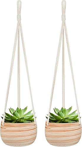 Miniatura 6 de Mkono Macrame Macrame - Maceta de cerámica para colgar, tamaño pequeño, Moderno