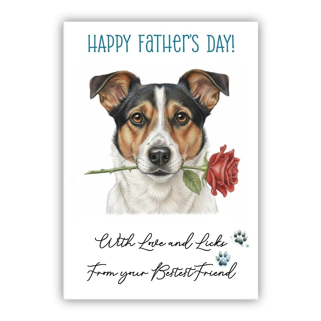 Father’s Day Card From the Dog – Cute Fathers Day Pet Card – “With Love and Licks” – Multiple Breeds Available (• Corgi Jack Russell Terrier - Cojack) — image 1