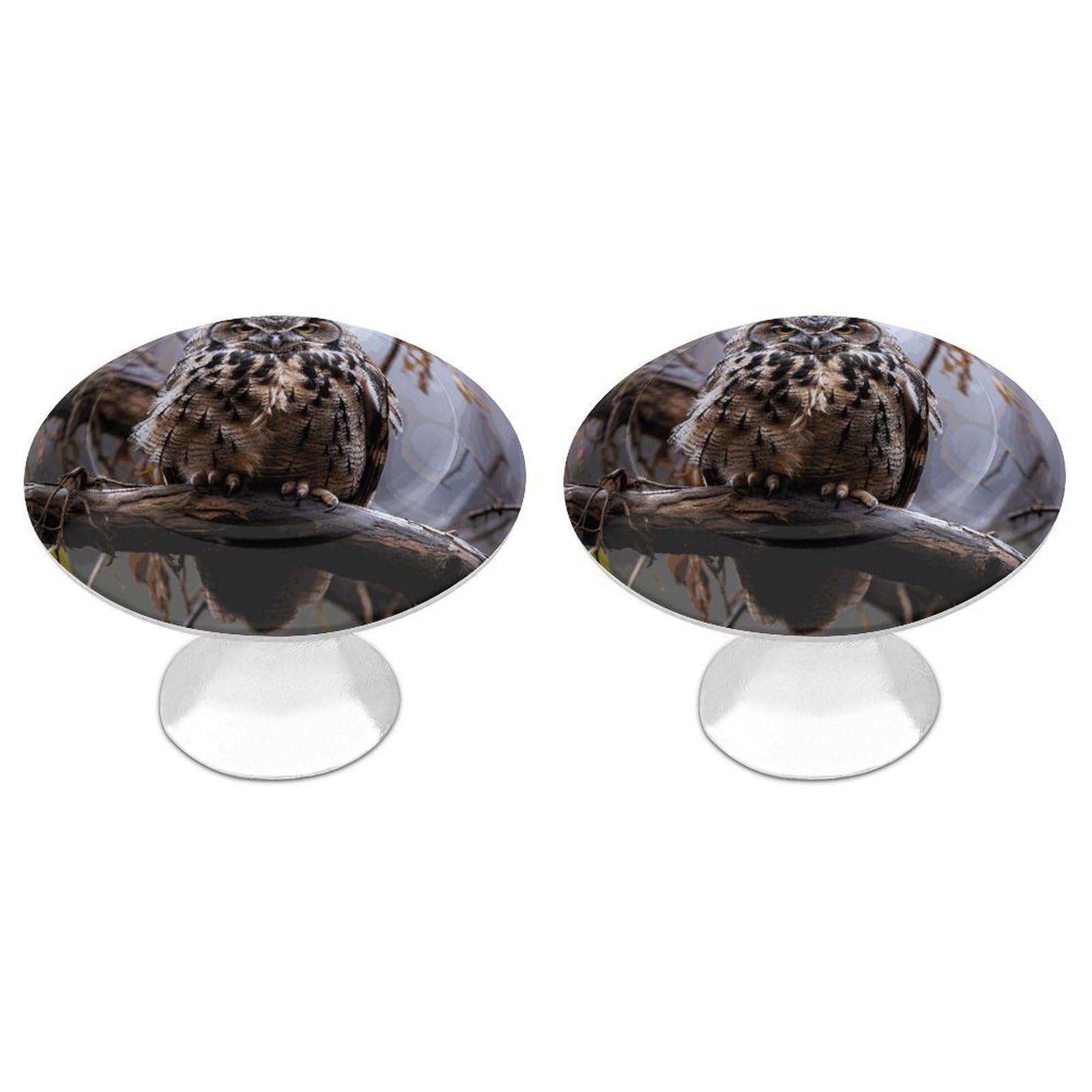 FekiLoot Owl on A Branch Cabinet Knobs 2 Pack Stainless Steel Round Dresser Drawer Knobs Kitchen Drawer Hardware Dresser Knob Closet Door Pulls Cabinet Handles for Cupboard Drawer Pulls