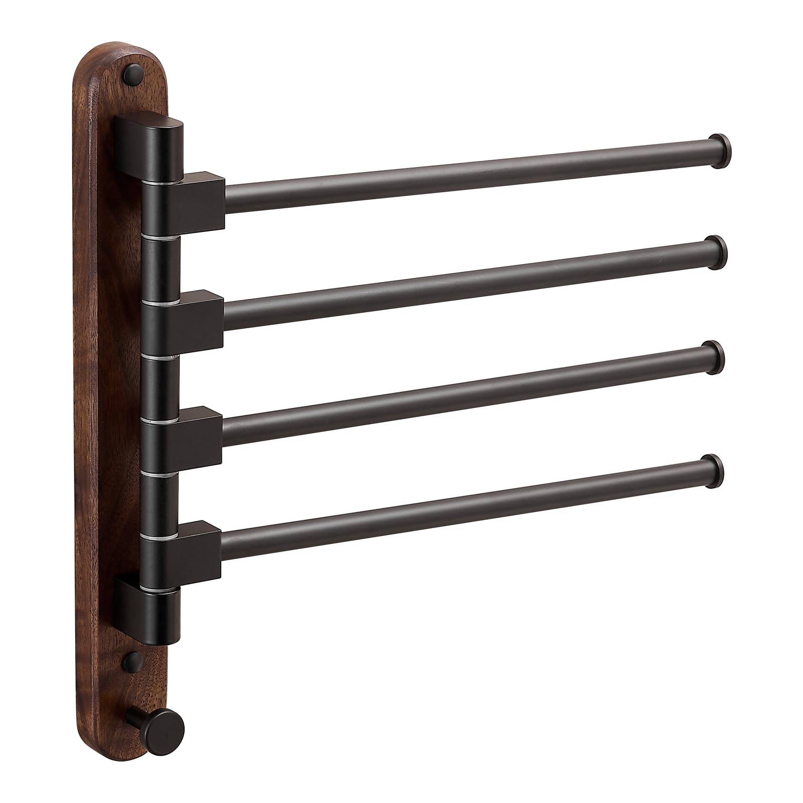 Swivel Towel Rack, Thicken Black Walnut Wood Upgraded Aluminum 4-Arm Towel Bar, Space Saving Wall Mounted Towel Holder with Hook, Rustproof Swing Out Towel Hanger for Bathroom, Kitchen (4-Arm)
