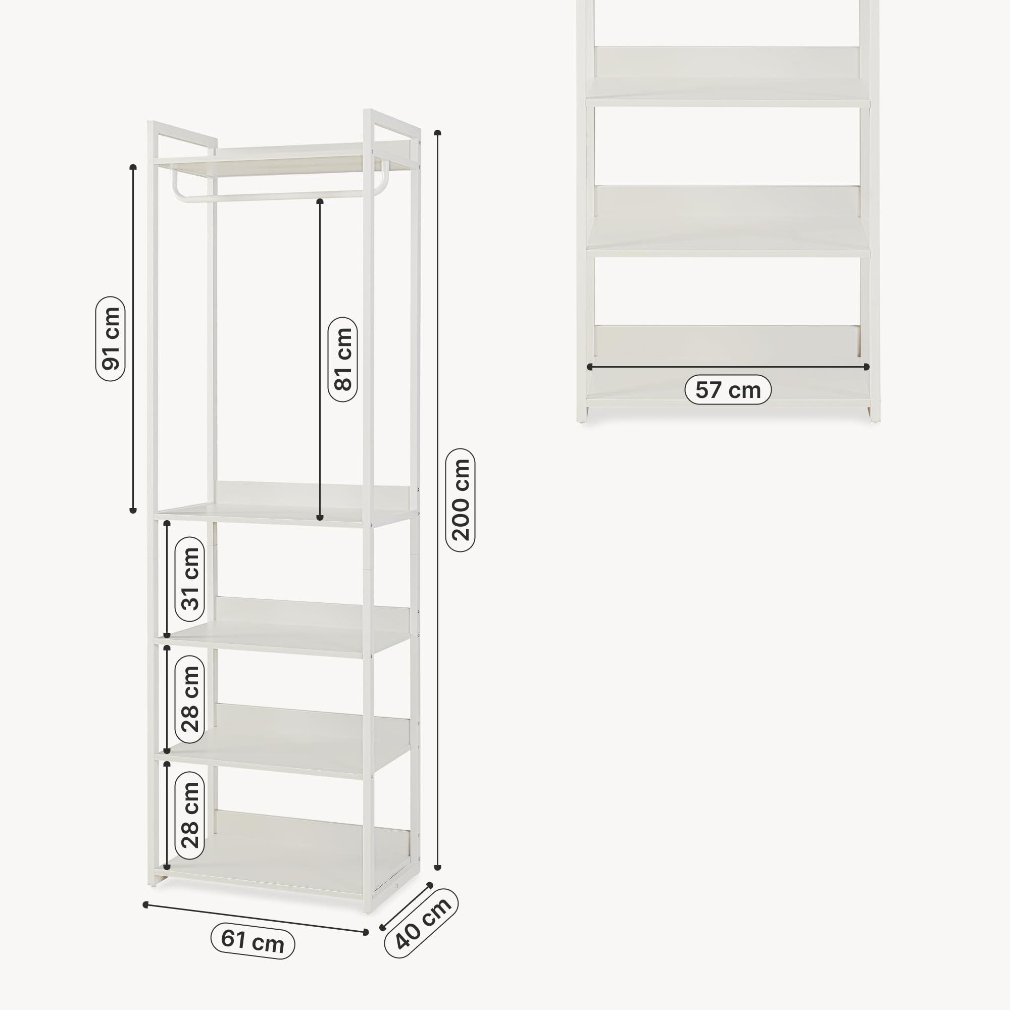 [en.casa] Stand Appendiabiti da Terra in Acciaio con 5 Ripiani Guardaroba Aperto con Vano Asta Portabiti Organizzatore per Ingresso Camera da Letto 200 x 61 x 40 cm - Grigio