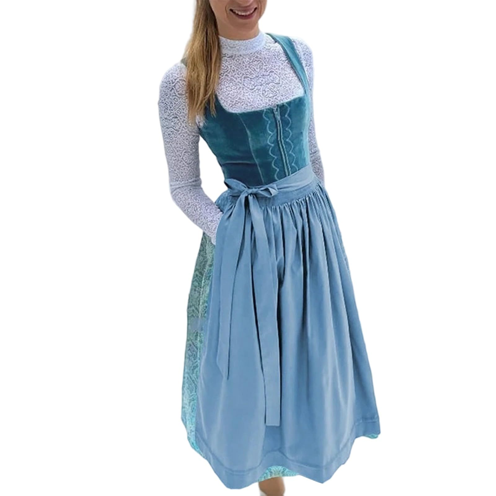 Dirndl Damen Oktoberfest Damen Outfit Lang Dirndlkleid Trachtenkleid Oktoberfest Dirndl Kleidung Trachtenmode Kleid Schlicht Tracht Dirndlkleid Schürze Modern Knielang Schlicht Festlich