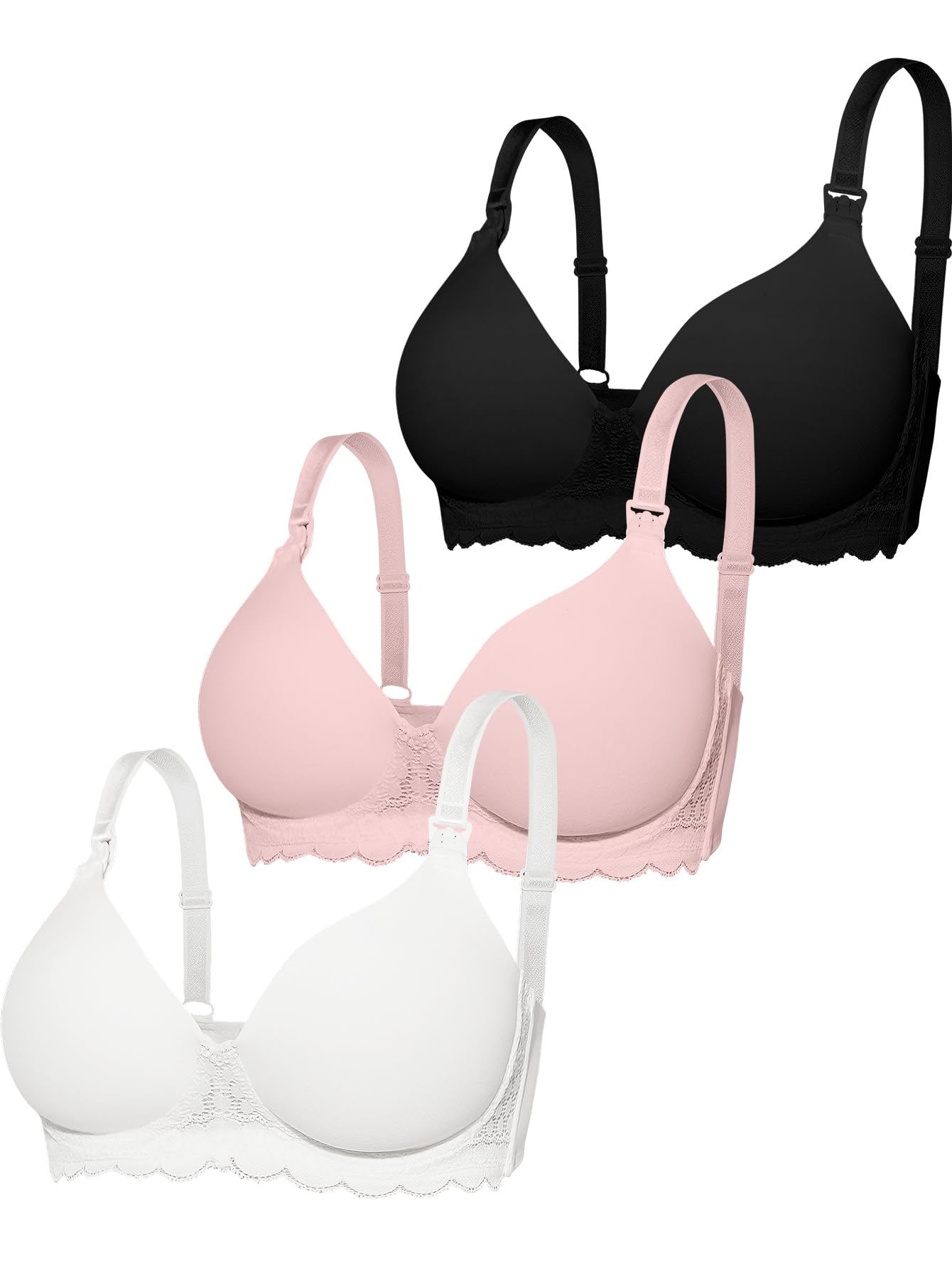 HersuneiWomen’s Nursing Bra, 3-Pack Full Coverage Maternity Bra, Breastfeeding Sleep Bra, Nursing Bras Seamless Maternity Bra, for Ladies