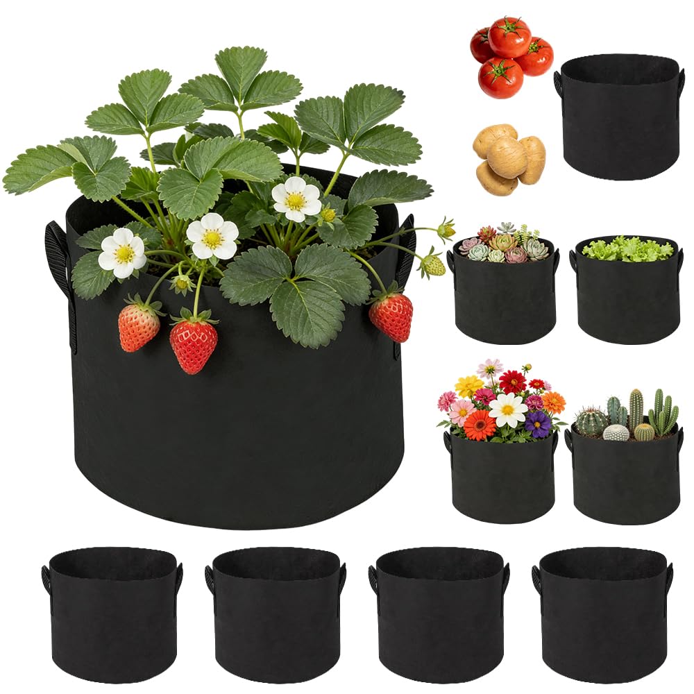 10 Vegetable Grow Bags, Gardening Plant Growing Bags, Tomato Potato Grow Bags UK, Breathable Nonwoven Fabric Plant Grow Bags, Grow Bags for Vegetables Flowers Herbs Strawberry (Vegetable Grow Bags)