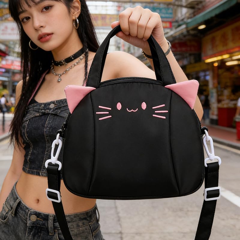 Image of SVH Premium Insulated Lunch Tote Bag for Women & Kids, Thermal Food Carrier with Spacious Compartment, Front Storage Pocket, Smooth Zipper & Reinforced Handles for Office, School (Cat Cuddle)