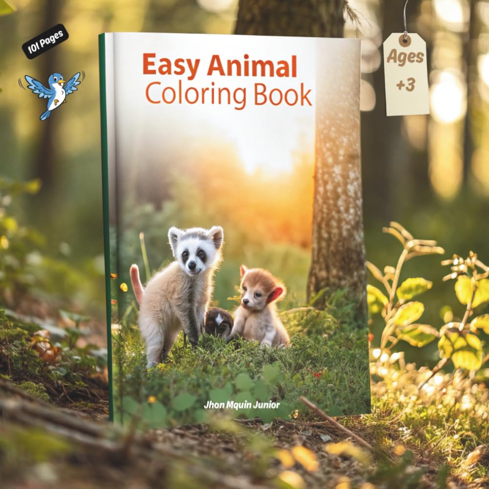 Easy Animal Coloring Book: Simple Big Pictures of Cute Animals for Fun and Relaxing Coloring