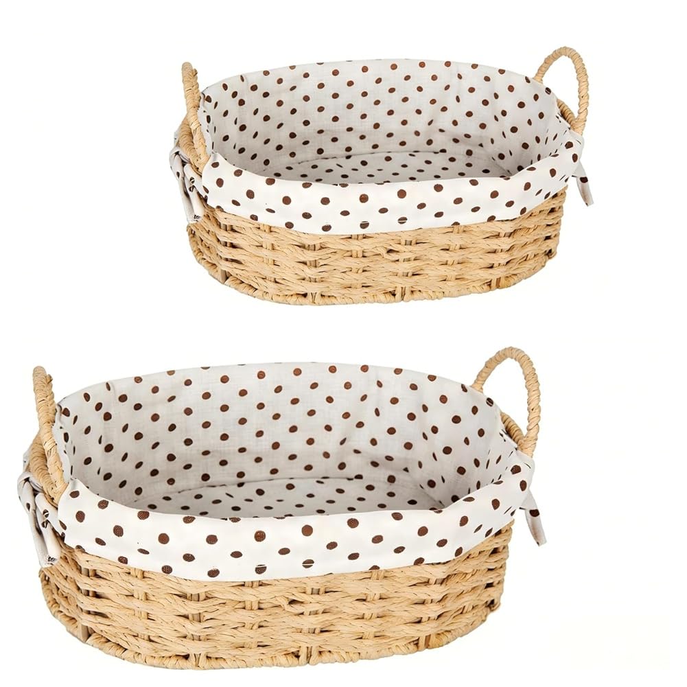 UDSKNV[KSL Empty Basket with Handles, Storage Shelf, 2 Pc Wicker Rope Baskets for Outdoor for Gift for Organizing, Picnic