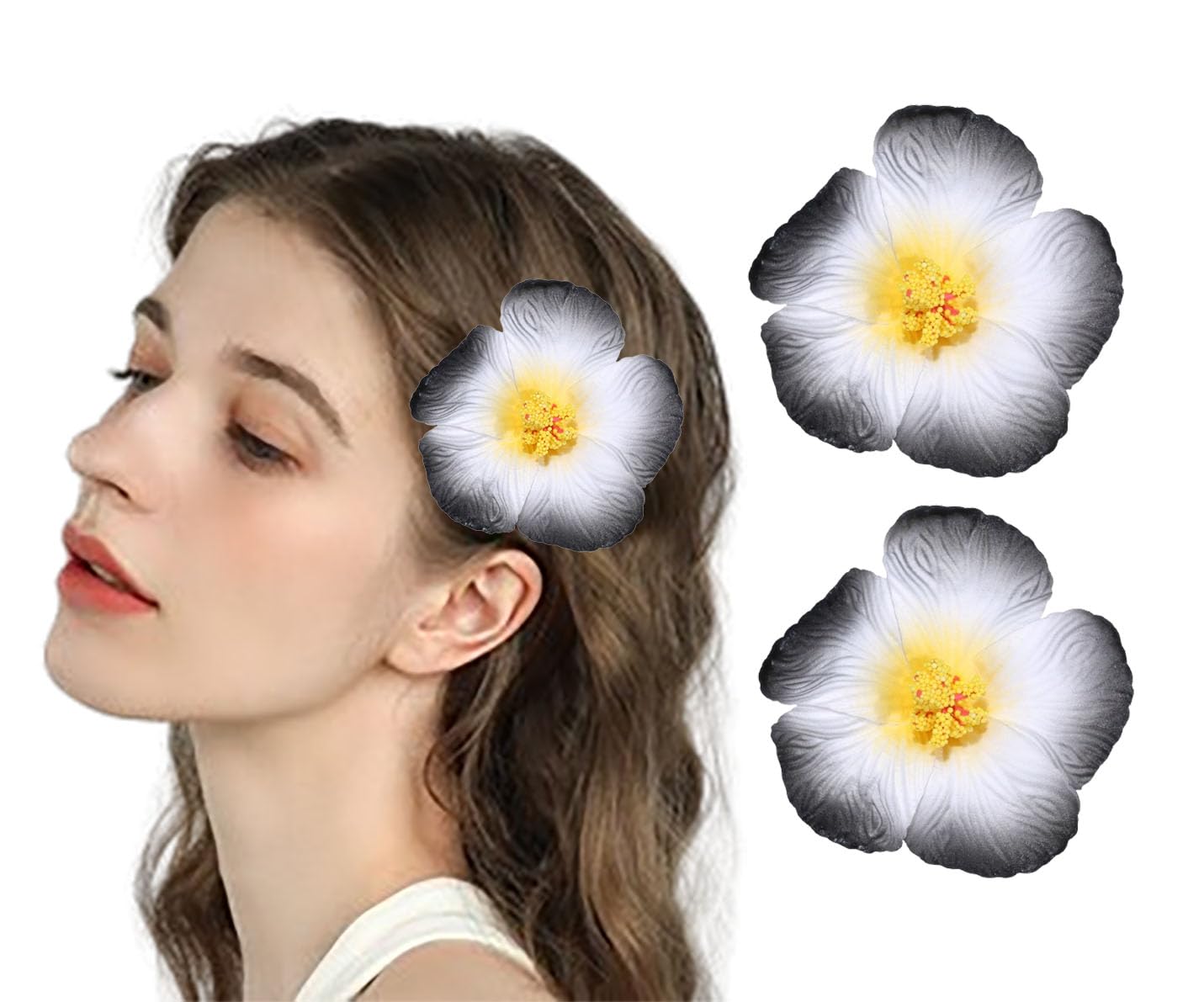 Koolgil Women's Hawaiian Flower Hair Clips Plumeria Hibiscus Hair Clips 4 Inch Artificial Flower Hair Barrettes Hair Accessories for Vacation Beach