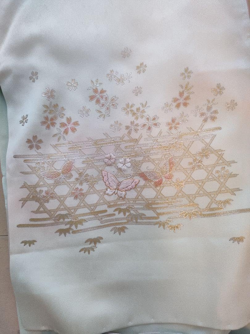 Amazon.co.jp: 訪問着 セット 正絹 薄黄緑 金銀刺繍 帯 プラチナ  