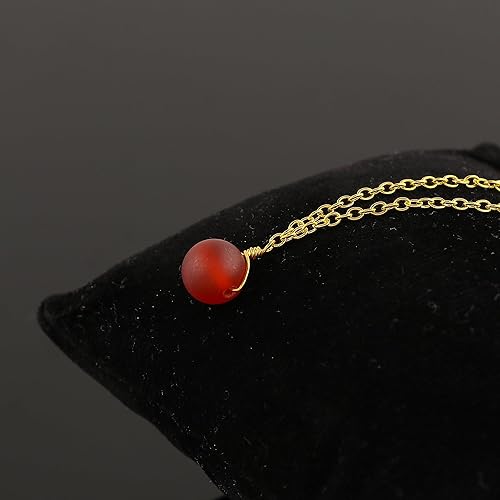 Miniatura 3 de AGIRA 14K Gold Plated Natural Carnelian Pendant Necklace, Matte Finish Gemstone, Gold Plated Chain Gemstone Jewelry, Birthstone, Chakra Healing