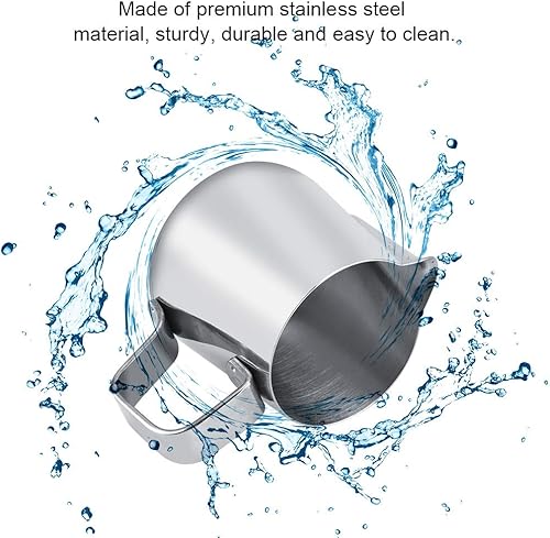 Miniatura 5 de Jarra de espuma de leche de acero inoxidable, jarra de vapor para café, capuchino, latte, taza de espuma para arte, perfecta para máquinas (6.8 fl