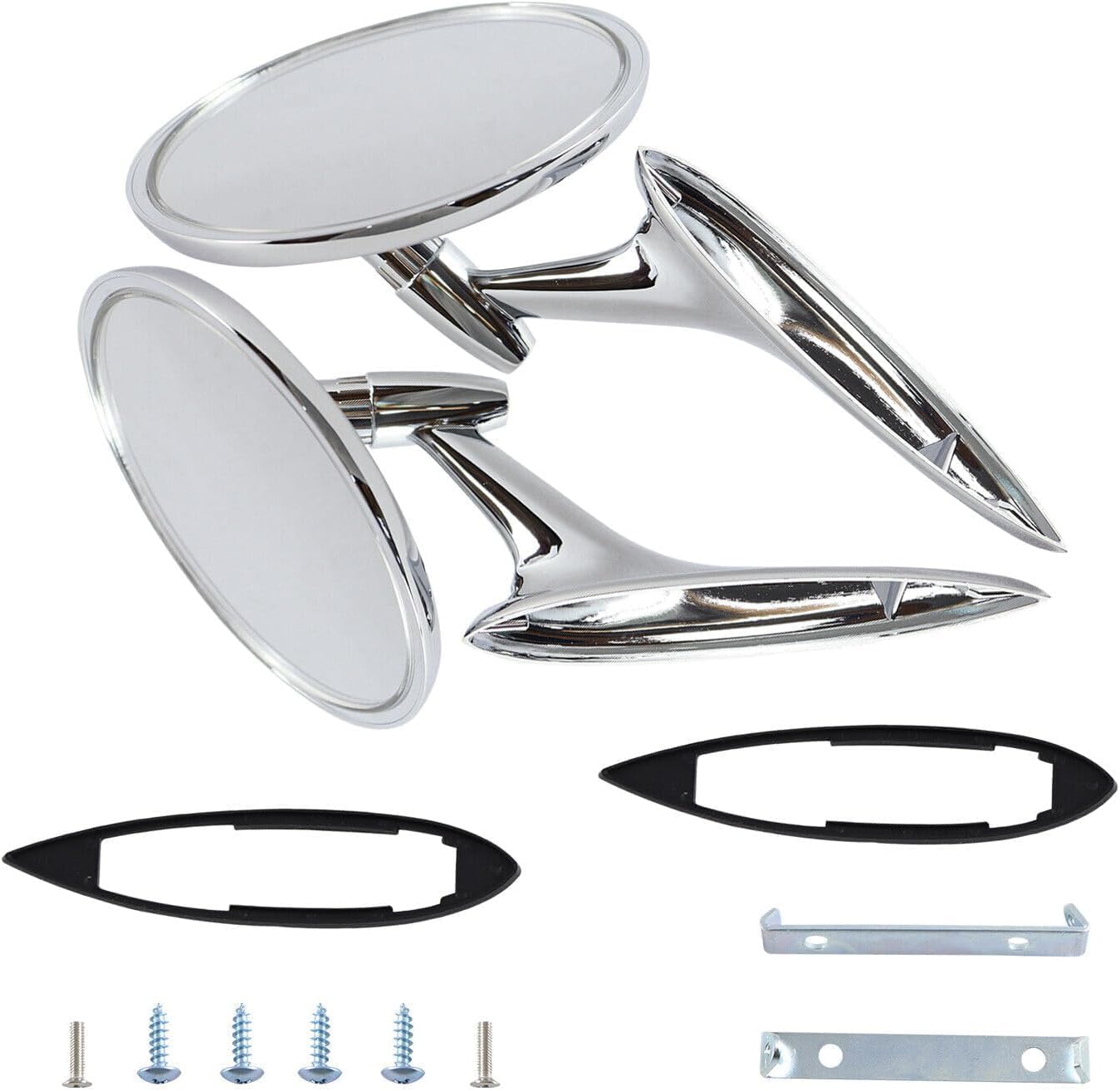 Round Outside Rearview Mirrors Ribbed Base Compatible with 1963 1964 1965 Impala Nova