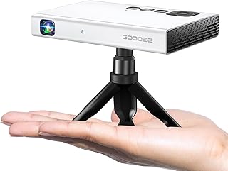 Mini Projector with WiFi and Bluetooth, GooDee Portable Video DLP Projector with Tripod&Bag, Pico 1080P Outdoor Movie Projector, Pocket Rechargeable Battery Short Throw for iPhone/Android/Cookie/Paint