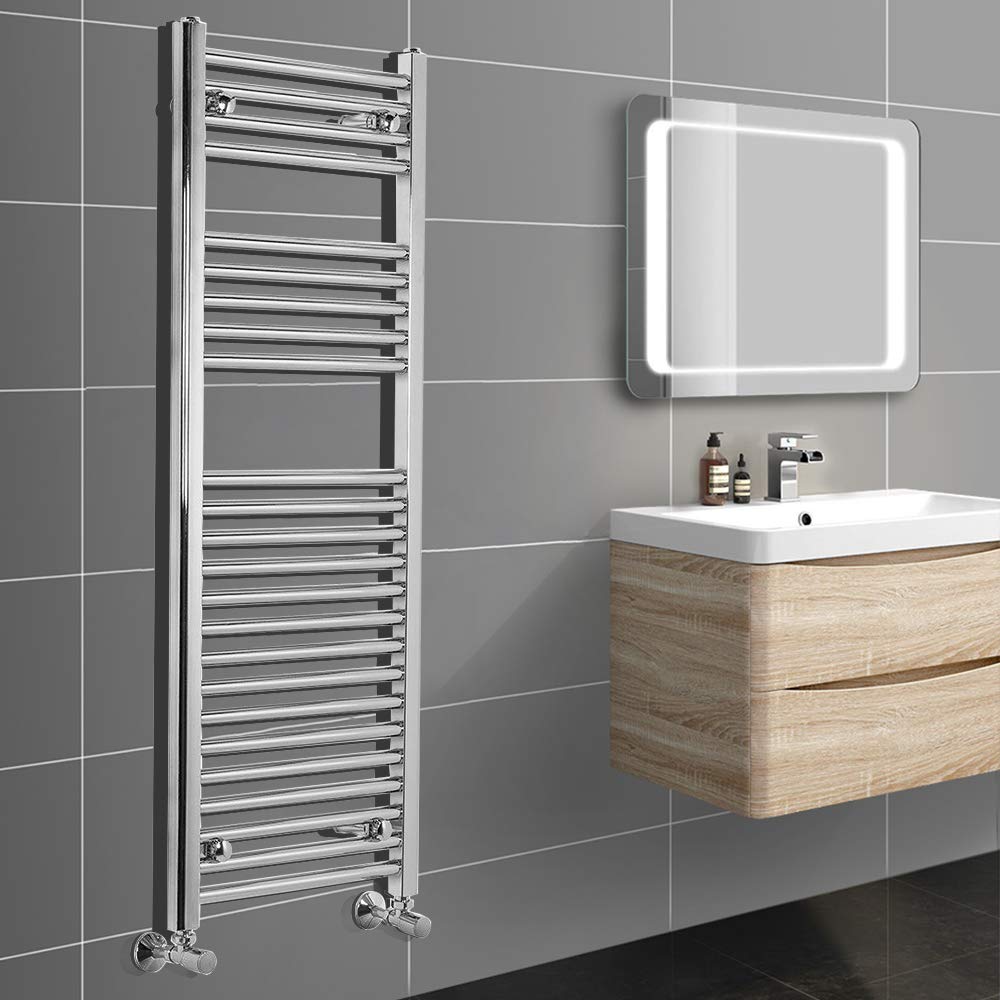 NRG Straight Central Heating Towel Rail Heated Radiator Rads Chrome 1200x450mm