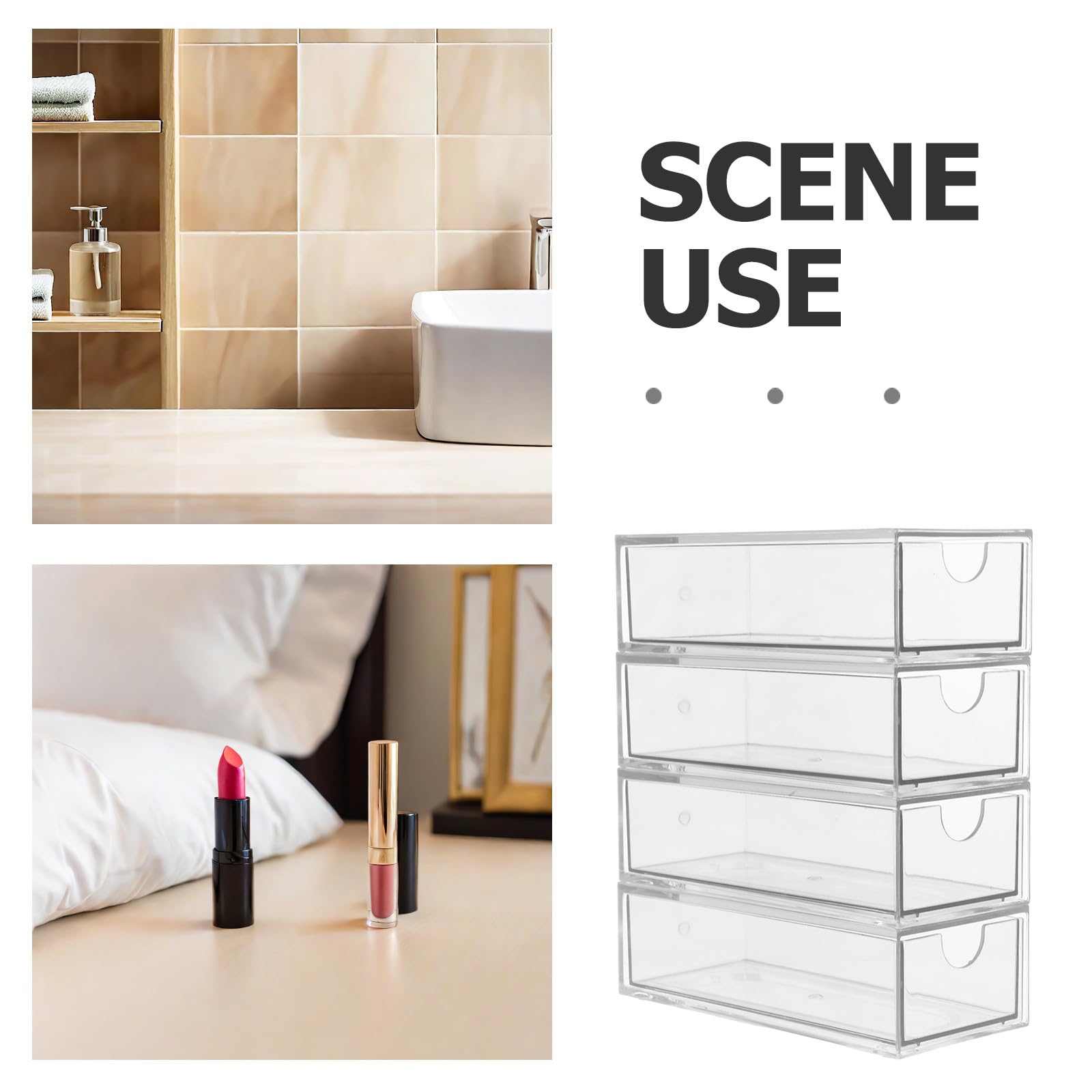 Organizzatore per Bagno 4 Cassetti Trasparenti in Plastica per Accessori Chioma, Organizer da Scrivania Resistente e Portatile Grande Capacità