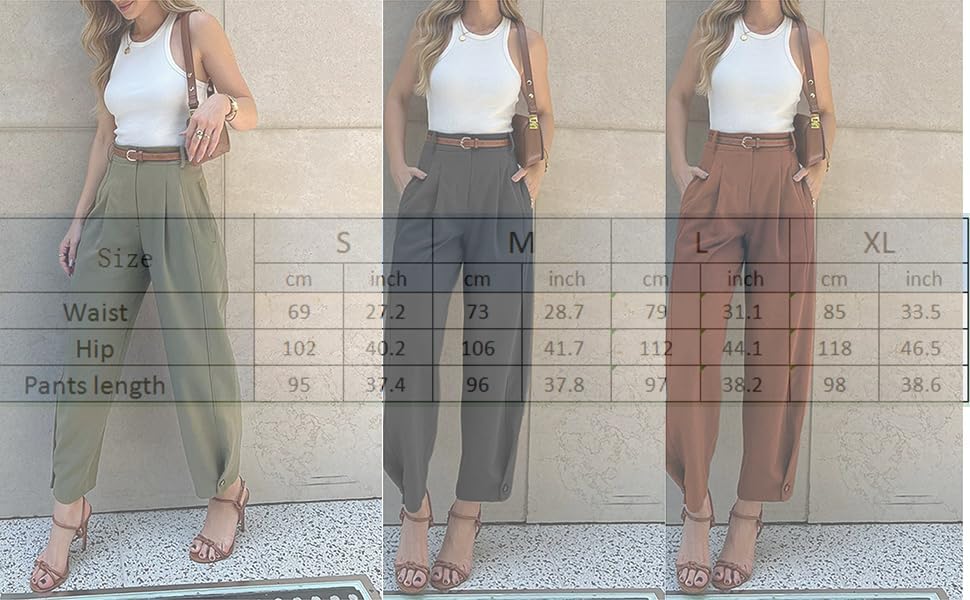 QIAOZHI Women's High Waist Pleated Trousers, Olive Green, Wide Leg Dress Pants with Belt Loops - Image 5