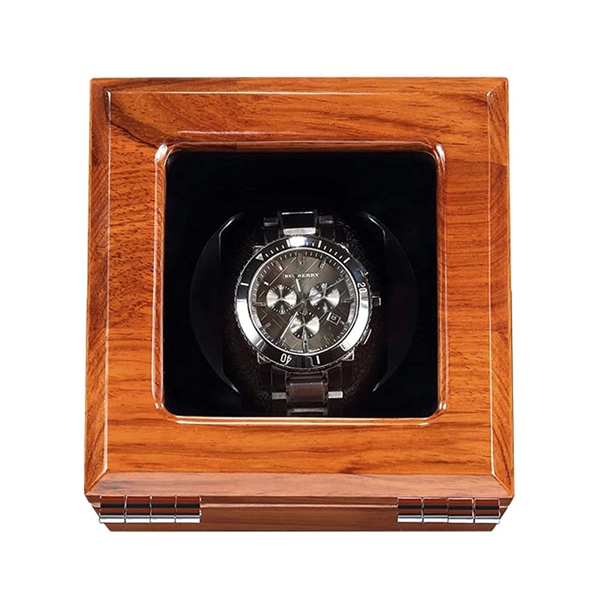 QUSYZD Wood Watch Winder Piano Finish Exterior and Soft Flexible Watch Pillows Automatic Watch Winder Box, 3 Winding Spaces,Black-1+0