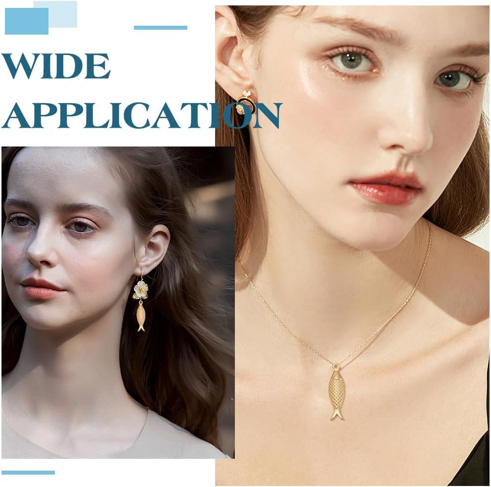 18K Gold Fish Charms 16Pcs Fish Pendants Stainless Steel Sea Animal Charms 21x6x2.5mm with Loop for Jewelry Making Accessory Supplies Necklace Bag Pendant Dangle Earrings DIY Crafts - Image 4