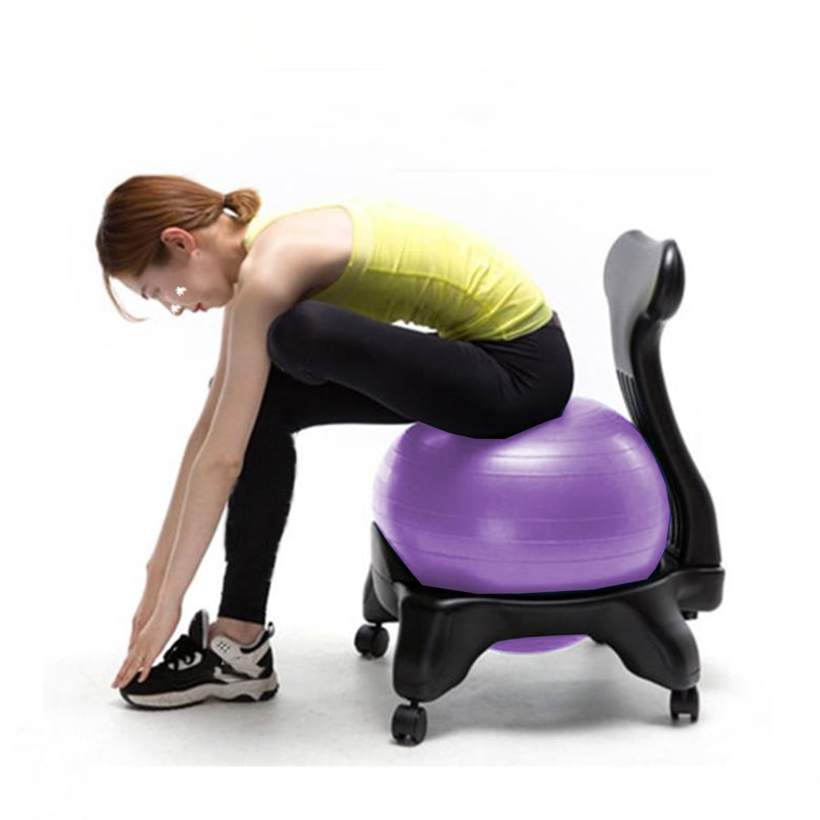 Yoga Ball Chair Ergonomic Exercise Ball Chair, Purple Yoga Ball Chair with Wheels, Ball & Foot Pump, Sitting Balls for Kids Teenagers Adults Pregnant Woman