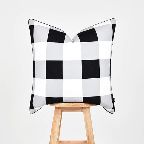 Miniatura 3 de Coastal Patio - Funda de almohada para interiores y exteriores, solo para patio, sofá, cuadros de búfalo negro, 20 x 20 pulgadas
