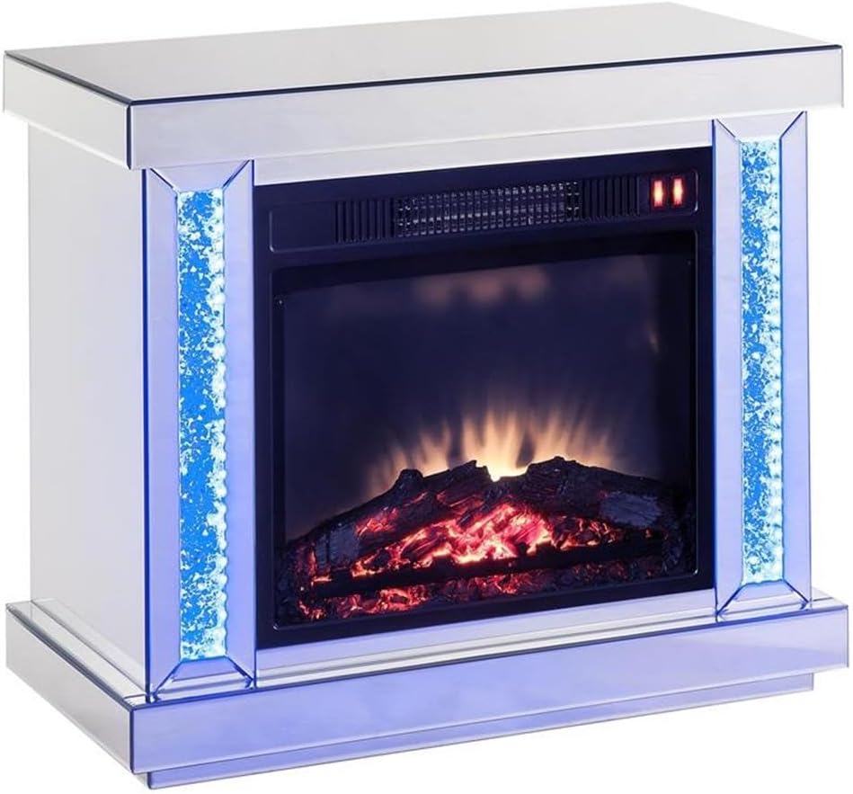 ACME Noralie Wooden Electric Fireplace with LED in Mirrored and Faux Diamonds