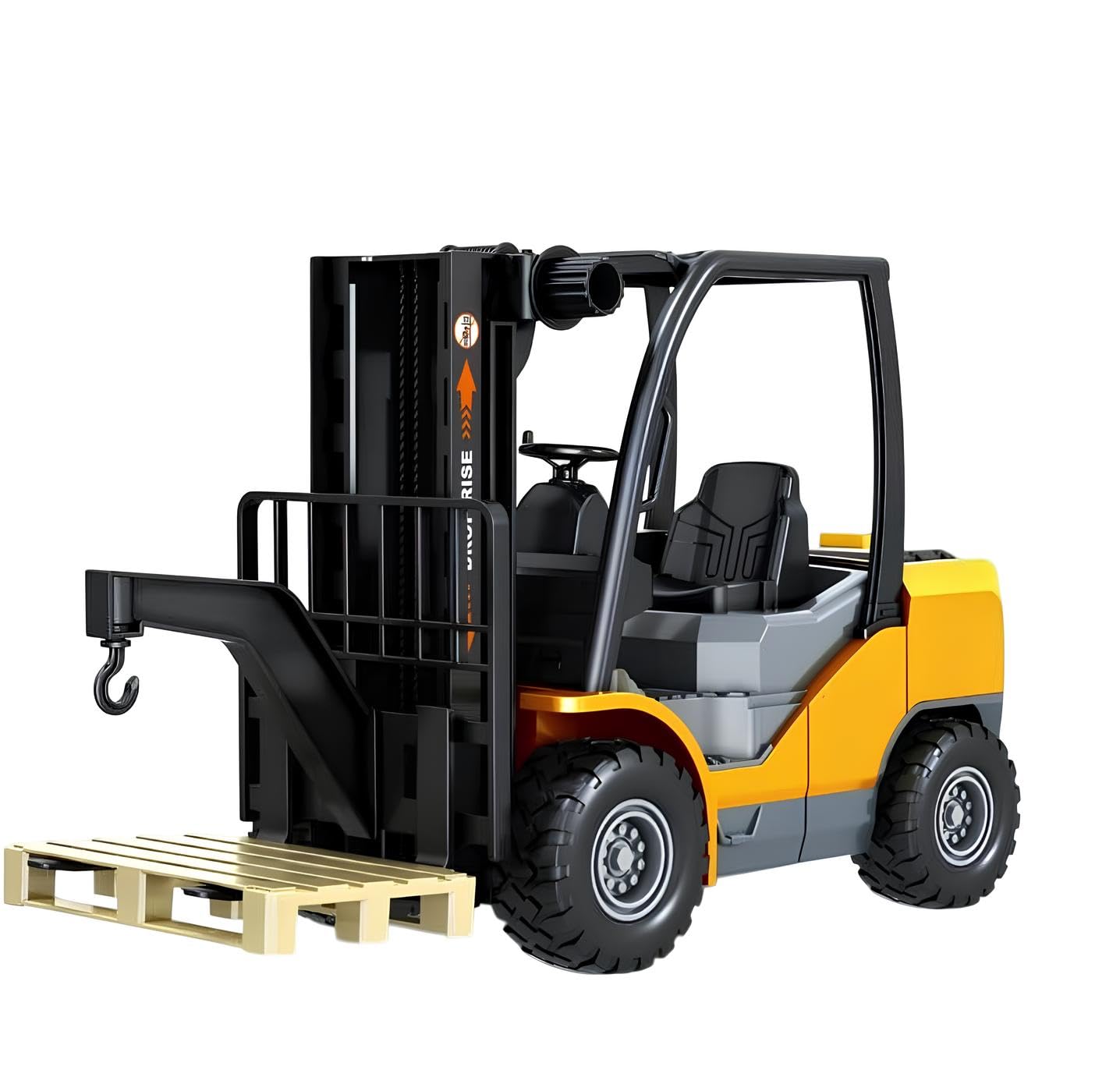 Carrello Elevatore Giocattolo con Suoni Reali Luce Movimento a Frizione Muletto Grande cm 25 Forklift con Gancio Pedana Pallet Grande Modellino Forca Carrello a Forche Porta Transpallet Porta Pedane