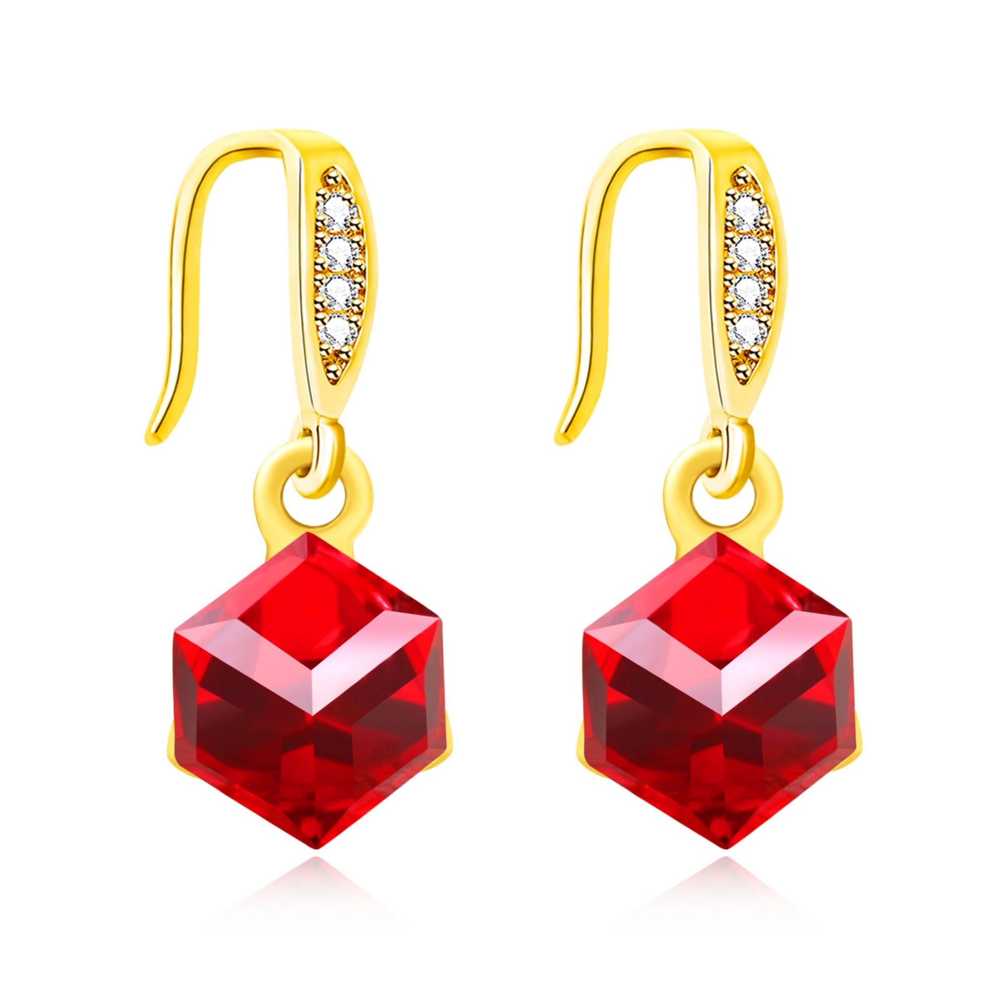 OneressWomen's Gold Plated Cube Dangle Drop Earrings Dazzling Cubic Zirconia Ideal for Birthday Christmas Graduation Holiday YA4664