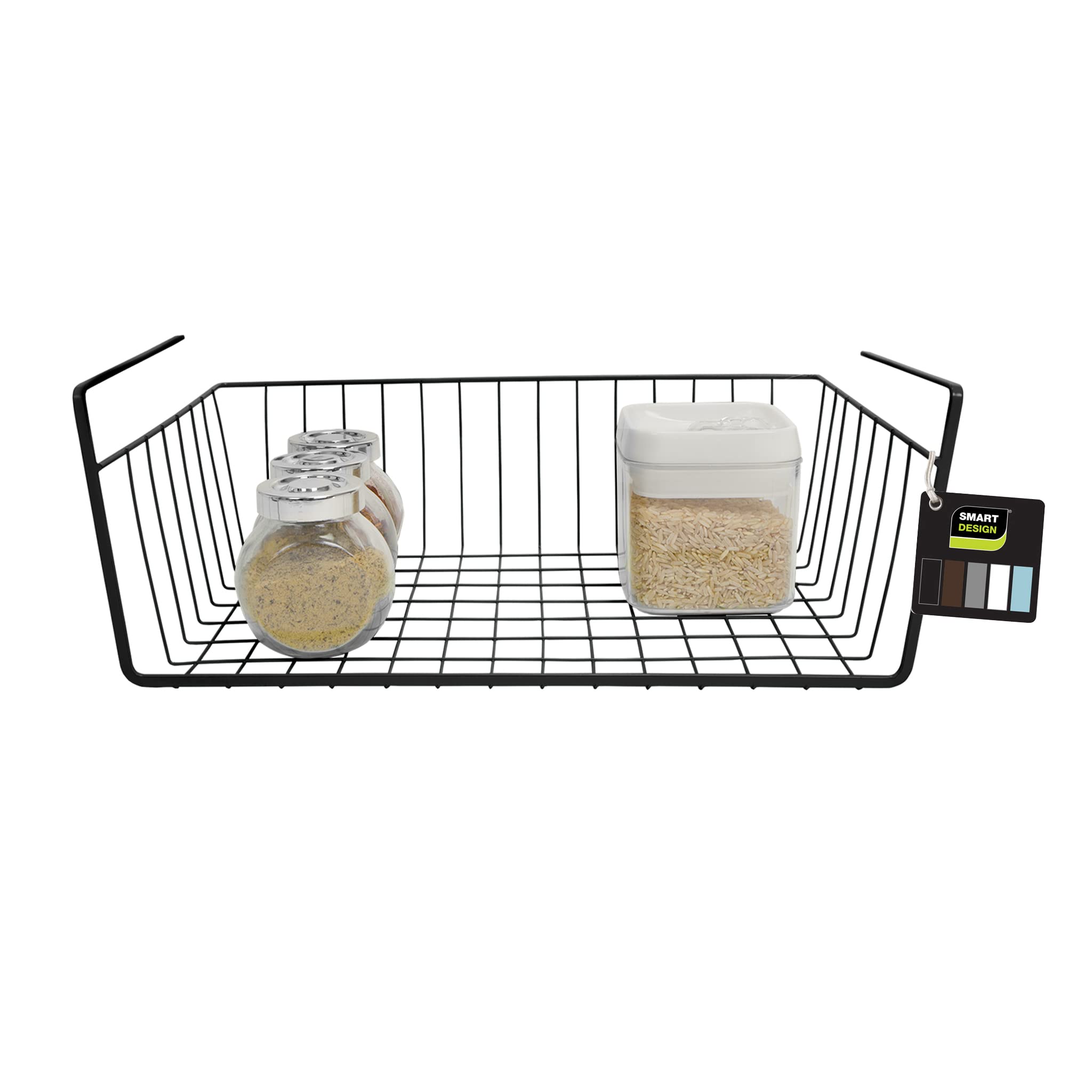 Smart Design Undershelf Storage Basket - Medium - Snug Fit Arms - Steel Metal Wire - Rust Resistant - Under Shelves, Cabinet, Pantry, and Shelf Organization - 16 x 5.5 Inch - Black
