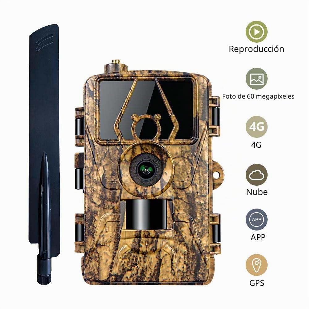 Cámara de caza 4G LTE con aplicación de transferencia de teléfono móvil, cámara de caza de 60 MP 8 K con sensor de movimiento, visión nocturna, cámara de caza con tarjeta SIM, gran angular de