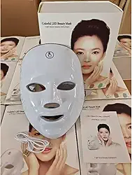 Máscara Facial LED 7 Cores, Fototerapia Recarregável USB, Tratamento de Rejuvenescimento, Clareamento e Redução de Poros, com Luz Vermelha, Azul, Verde, Amarela, Roxa, Laranja e Ciano